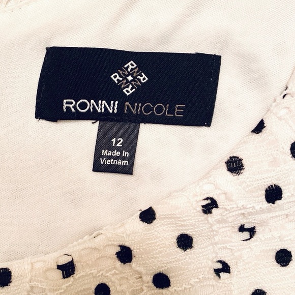 Ronni & Nicole White Black Polka Dot 12 Retro Classic Wedding Fit & Flare Dress - Picture 11 of 13